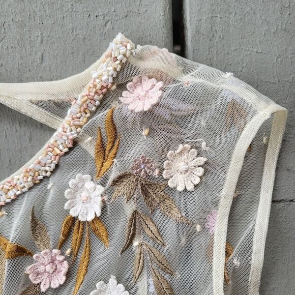 ModCloth The Simple‎ Truth Cream Pink Embroidered Tulle Maxi Dress Size L - Picture 9 of 10